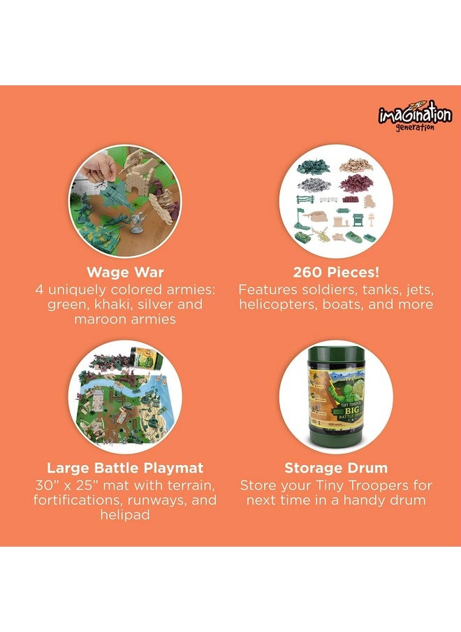 Imagination Generation - Army Men Big Battle Playset Deluxe Army Toys And Green Army Men Set Includes Tan And Green Army Men Tanks Jets Walls Helis Battlefield Mat And More (260 Pcs) - Image 1