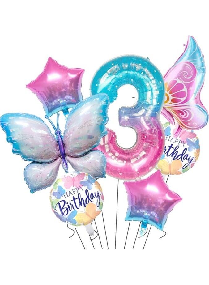 Party Butterfly Party Decorations Foil Balloons 3st One Birthday colorful Stars, Round Balloons Baby Shower Décor Supplies Girls kids - Image 1