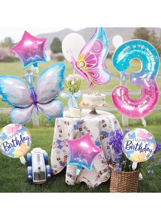 Party Butterfly Party Decorations Foil Balloons 3st One Birthday colorful Stars, Round Balloons Baby Shower Décor Supplies Girls kids - Image 2