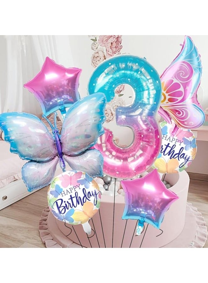Party Butterfly Party Decorations Foil Balloons 3st One Birthday colorful Stars, Round Balloons Baby Shower Décor Supplies Girls kids - Image 3