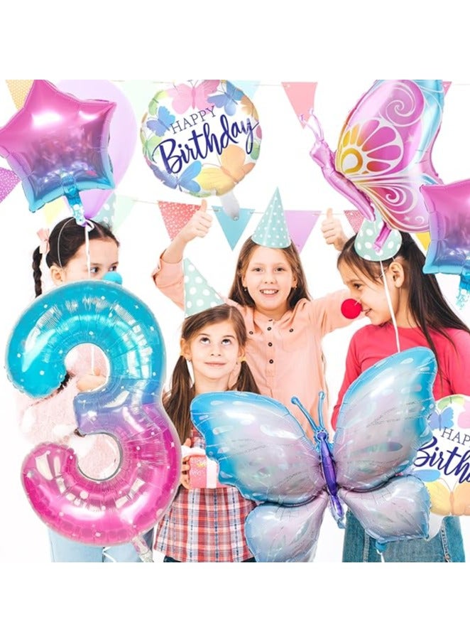 Party Butterfly Party Decorations Foil Balloons 3st One Birthday colorful Stars, Round Balloons Baby Shower Décor Supplies Girls kids - Image 4