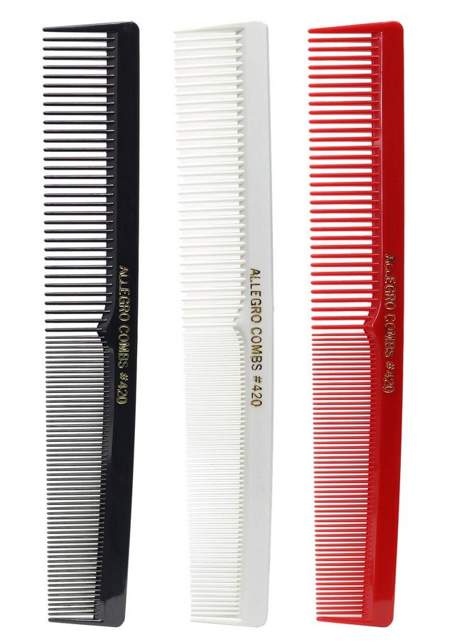 Allegro Combs 420 Hair Combs Barber Comb Comb Set Hair Cutting Combs Pocket Comb Combs For Hair Stylist Styling Comb Black Red And White Combs 3 Pk.  - Image 1