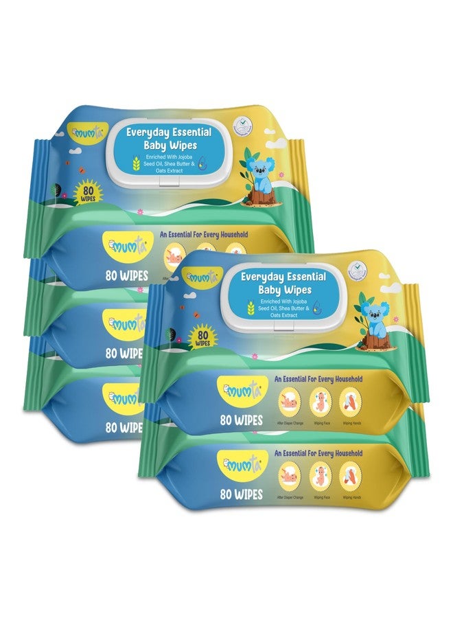 MUMta Cleansing Baby Wipes, Enriched with Aloe Vera, Jojoba seed oil, Shea Butter & Vitamin E - 80 Counts/Pack| Essential Wet Wipes with Lid, Alcohol and Paraben free wipes for Babies/Kids (Pack of 5) - Image 1