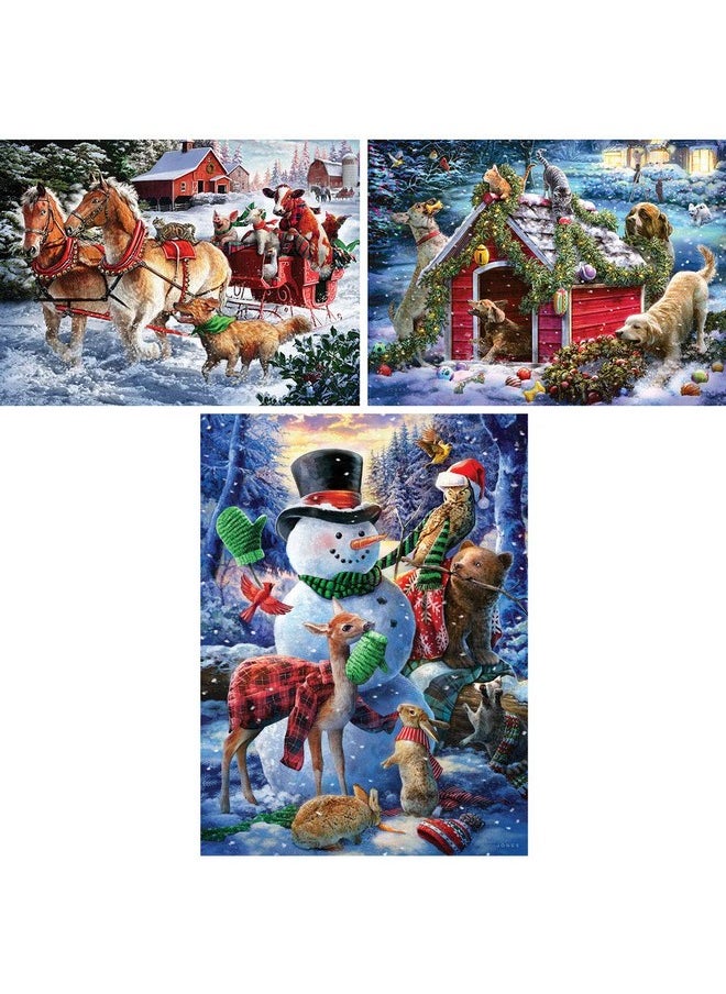 Bits and Pieces Bits and Pieces - Value Set of Three (3) 1000 Piece Jigsaw Puzzles for Adults - Each Puzzle Measures 20" X 27" - Winter Holiday Forest Animals Jigsaws by Artist Larry Jones  - Image 2