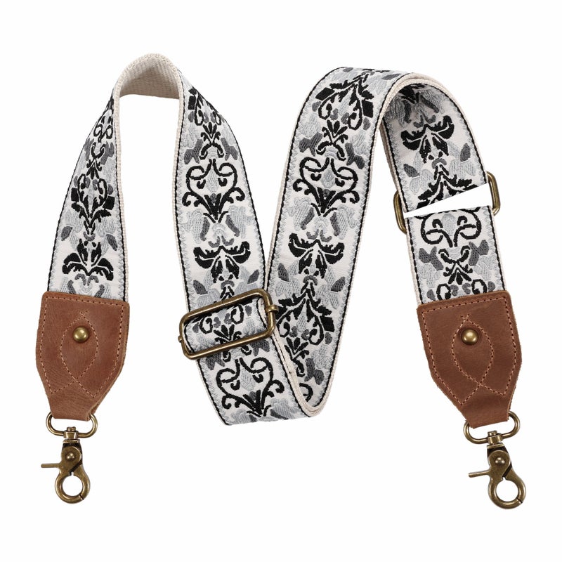 Nefelibata Purse Strap 2 Crazy Horse Leather End Shoulder Strap Adjustable ReplacementRetro Jacquard Embroidery Multipattern Crossbody Bag Straps for HandbagCrossbody BagsLight gray jacquard - Image 3