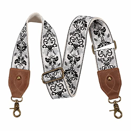 Nefelibata Purse Strap 2 Crazy Horse Leather End Shoulder Strap Adjustable ReplacementRetro Jacquard Embroidery Multipattern Crossbody Bag Straps for HandbagCrossbody BagsLight gray jacquard - Image 1