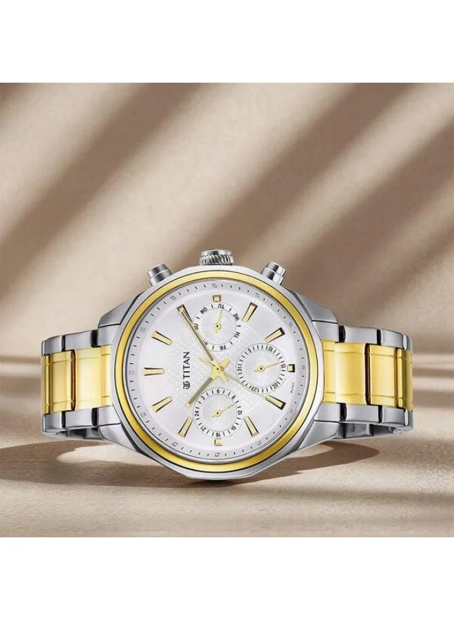 TITAN Regalia Opulent Quartz Multifunction Silver Dial Two Toned Silver & Gold Stainless Steel Strap Watch for Men - 1829BM01