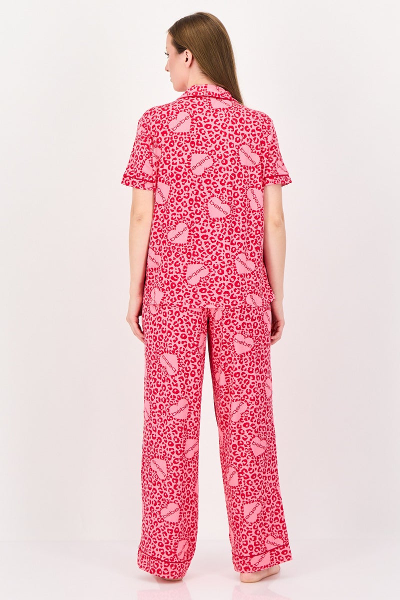 bebe Women 2 Pieces Animal Print Top And Bottom Pajama Set, Red - Image 2