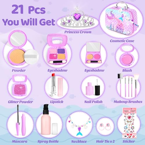 INNOCHEER Pretend Makeup for Toddlers Toys, Fake Makeup Mermaid Toys for Girls Purse, Toddler Makeup Kit Pretend Play Makeup Toys, Toy Mermaid Makeup for Kids, Gifts Toys for 3 4 5 6 7+ Year Old Girls - Image 5