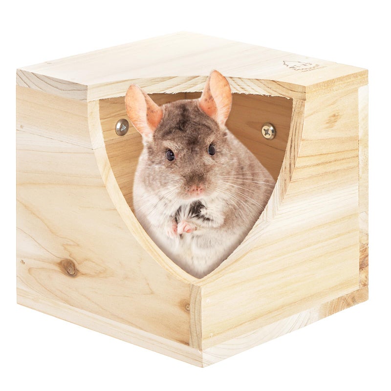 Yesland Wood Chinchilla House, Natural Square Small Animal Hideout Hut for Chinchilla, Squirrel, Sugar Gliders in Cage - 6.5 X 6.5 X 6.5 Inches - Image 1