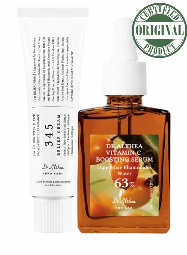 Dr.althea Dull, Uneven Skin Tone & Sensitivity Solution – Dr. Althea 345 Relief Cream + Vitamin C Boosting Serum Brightening & Barrier Repair Set - Image 1