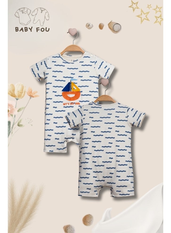 Baby Blue Cotton Onesie with Shorts – Short Sleeve Romper for Infants – Soft Summer Outfit – Comfortable Daily Wear Bodysuit – Sizes 3–12 Months