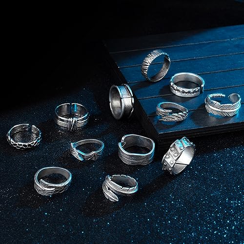 RIOSO 12Pcs Vintage Rings for Men Cool Adjustable Angel Wings Ring Goth Punk Open Ring Set - Image 4