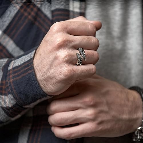 RIOSO 12Pcs Vintage Rings for Men Cool Adjustable Angel Wings Ring Goth Punk Open Ring Set - Image 3
