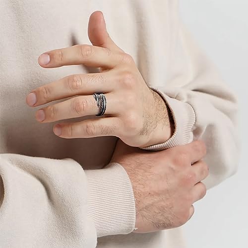 RIOSO 12Pcs Vintage Rings for Men Cool Adjustable Angel Wings Ring Goth Punk Open Ring Set - Image 5