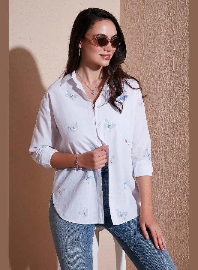 Lela Lela Cotton and Linen Blend Regular Fit Patterned Shirt Women's SHIRT 6773195