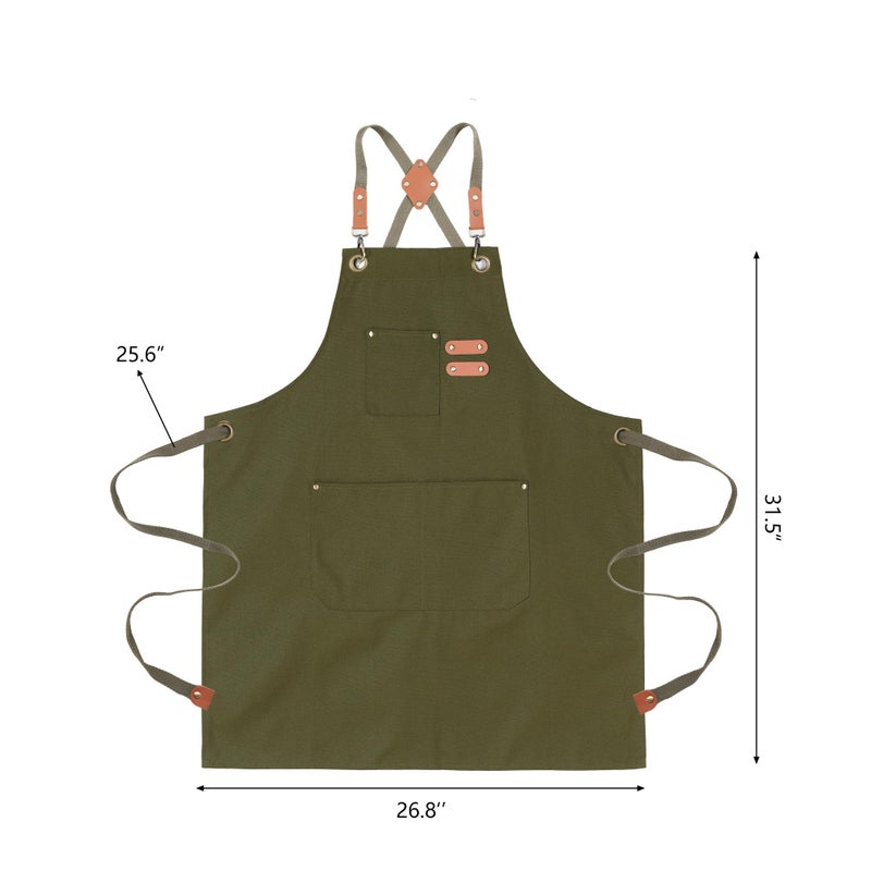 ARBINSON Chef Aprons for Men Canvas Apron with Large Pockets and Adjustable Neck Strap for Cooking,BBQ, Gardening(Green) - Image 4