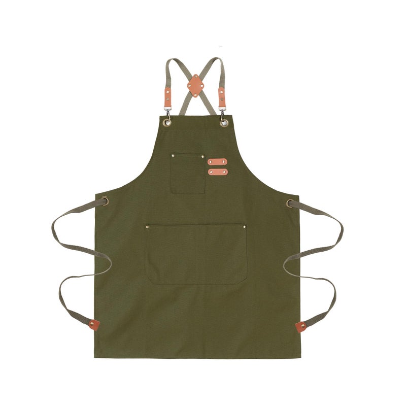ARBINSON Chef Aprons for Men Canvas Apron with Large Pockets and Adjustable Neck Strap for Cooking,BBQ, Gardening(Green) - Image 1