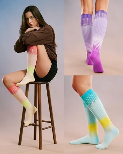 FITRELL 4 Pairs Compression Socks for Women Men 1520mmHg Circulation Support for Athletic Travel Daily Wear BlueOrangePinkPurple SmallMedium - Image 3