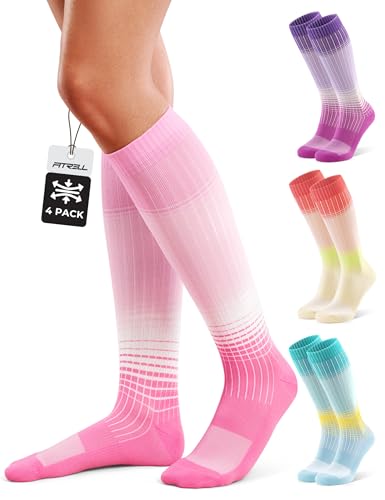 FITRELL 4 Pairs Compression Socks for Women Men 1520mmHg Circulation Support for Athletic Travel Daily Wear BlueOrangePinkPurple SmallMedium - Image 1