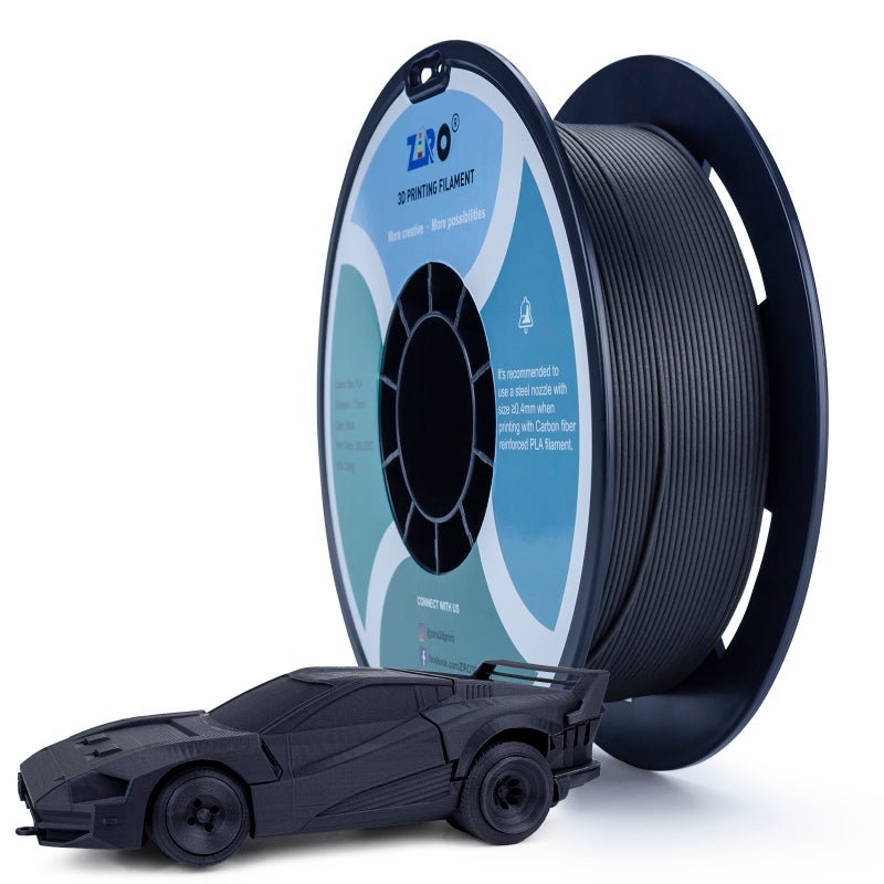 ZIRO BLACK Carbon Fiber PLA Filament 1.75mm 1kg/2.2lb Spool, - Image 1