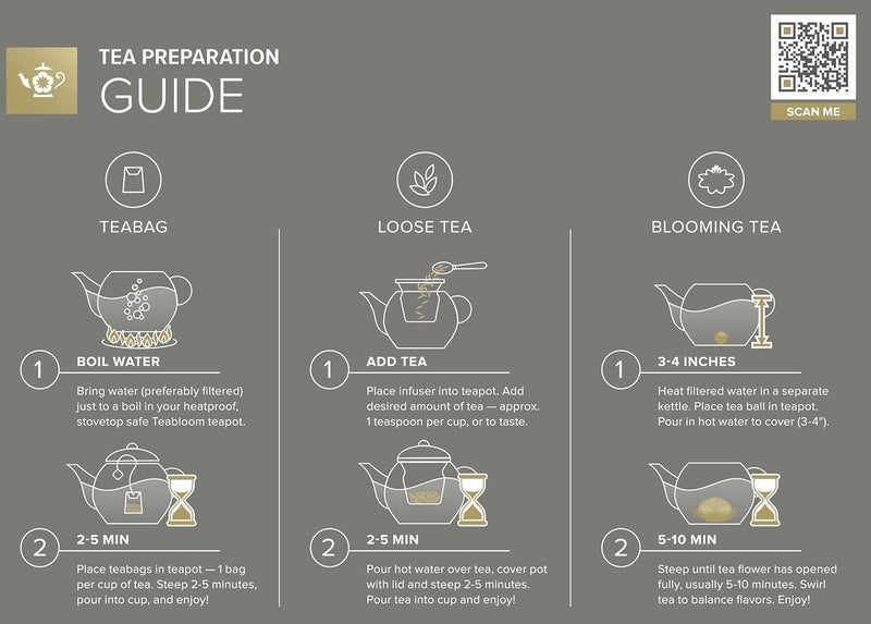 Teabloom Complete Glass Tea Set – Teapot (40 oz), Loose Tea Infuser, 4 Insulated Teacups, Tea Warmer with Candlelight, and 12 Flowering Teas – Elegant Blooming Tea Gift Set - Image 4