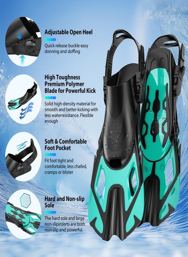 wutrye Snorkeling Gear for Adults, Mask Fin Snorkel Set, Dry Top Snorkeling Kit Travel Diving Package, Panoramic View Anti-Fog Anti-Leak Adjustable Swim Fins (Green, L/XL) - Image 4