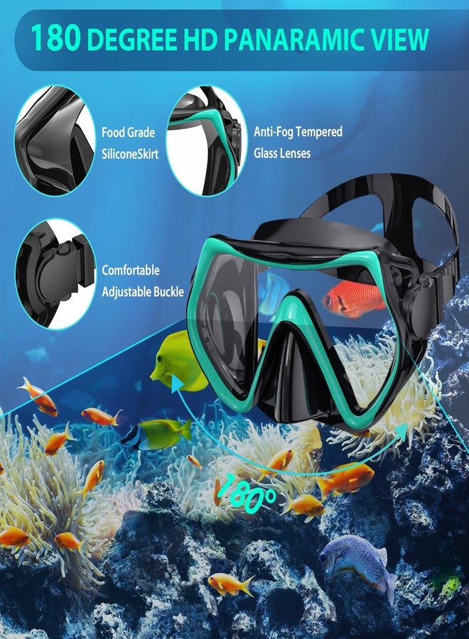wutrye Snorkeling Gear for Adults, Mask Fin Snorkel Set, Dry Top Snorkeling Kit Travel Diving Package, Panoramic View Anti-Fog Anti-Leak Adjustable Swim Fins (Green, L/XL) - Image 2