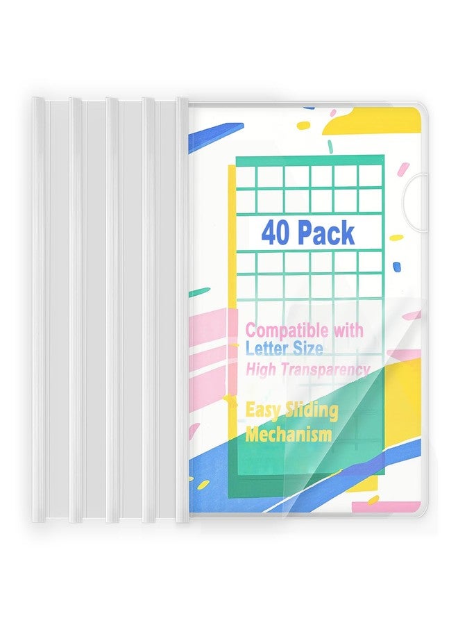 TOTiyea 20 Pack Clear Report Covers with Sliding Bars, 9mm 70 Sheet Capacity, White Sliding Bar File Folders for Letter Size (40) - Image 1