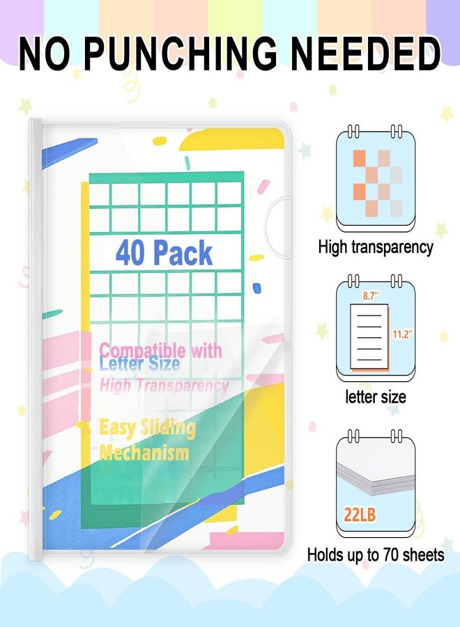 TOTiyea 20 Pack Clear Report Covers with Sliding Bars, 9mm 70 Sheet Capacity, White Sliding Bar File Folders for Letter Size (40) - Image 3