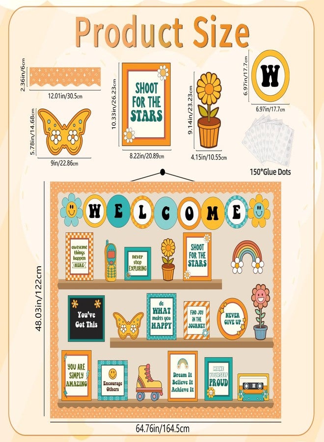 VABAMNA Welcome Back to School Bulletin Board Decorations, Hippie Retro Classroom Decorations Motivational Bookshelf Cutouts Groovy Bulletin Board Set for Classroom School Office Door Wall Decor - Image 3