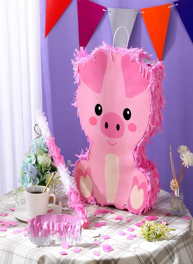 سراتي مجموعة بينياتا ستراتي مع عصابة للعينين ومضرب (16 × 12 × 3 بوصات)، بينياتا حيوانية لطيفة لتزيين حفلات أعياد الميلاد، ألعاب لحفلات أعياد الميلاد ذات الطابع الحيواني، لوازم ألعاب، دعامة للتصوير (خنزير صغير) - Image 4