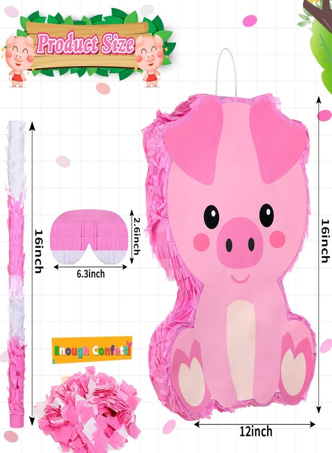 سراتي مجموعة بينياتا ستراتي مع عصابة للعينين ومضرب (16 × 12 × 3 بوصات)، بينياتا حيوانية لطيفة لتزيين حفلات أعياد الميلاد، ألعاب لحفلات أعياد الميلاد ذات الطابع الحيواني، لوازم ألعاب، دعامة للتصوير (خنزير صغير) - Image 2