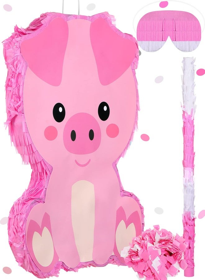 سراتي مجموعة بينياتا ستراتي مع عصابة للعينين ومضرب (16 × 12 × 3 بوصات)، بينياتا حيوانية لطيفة لتزيين حفلات أعياد الميلاد، ألعاب لحفلات أعياد الميلاد ذات الطابع الحيواني، لوازم ألعاب، دعامة للتصوير (خنزير صغير) - Image 1
