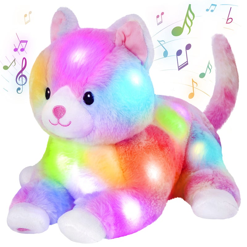 Glow Guards 13 Musical Light up Rainbow Cat Stuffed AnimalRainbow Kitty Soft Stuffed AnimalSinging Glowing Cat Plush Toy Bed Night Light Birthday Gift for Toddler Kids - Image 2