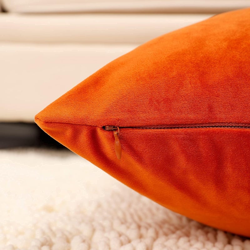 MZPSO Pack of 2, Velvet Super Soft Solid Decorative Square Throw Pillows Covers Set Cushion Case for Sofa Bedroom Car 18 x 18 Inch 45 x 45 cm Orange - Image 4