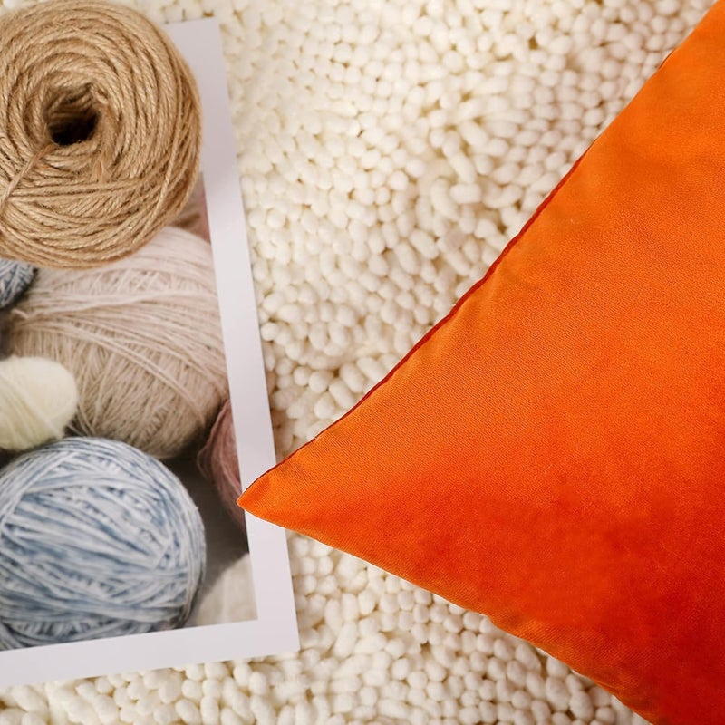 MZPSO Pack of 2, Velvet Super Soft Solid Decorative Square Throw Pillows Covers Set Cushion Case for Sofa Bedroom Car 18 x 18 Inch 45 x 45 cm Orange - Image 5