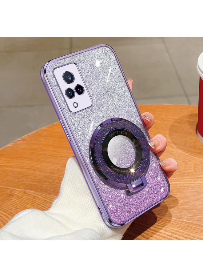 The Bros Case For vivo V21 4G / 5G Plated Gradient Glitter Round Holder TPU Phone Case