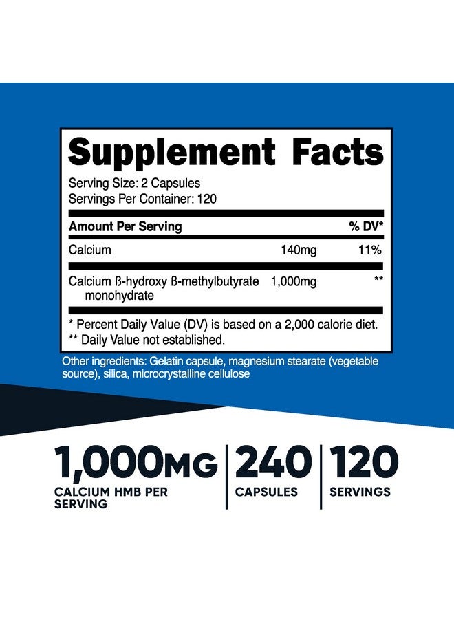 Nutricost HMB (Beta-Hydroxy Beta-Methylbutyrate) 1000mg (240 Capsules) - 500mg Per Capsule, 120 Servings - Gluten Free and Non-GMO - Image 2