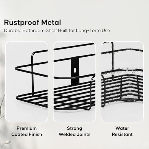 DALUCI Set of 2 Metal Bathroom Corner Shelf Rack | No Drilling Self Adhesive Wall Mounted Storage Organizer for Bathroom & Kitchen | Rustproof Bathroom Shelves (8 & 9 INCH, Black) - Image 3