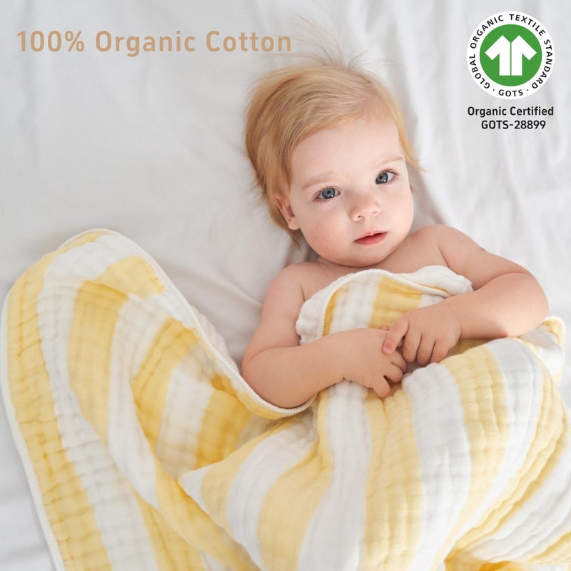 HardNok 4-Pack Muslin Hooded Baby Bath Towel Set - 100% Organic Cotton, (2) 6-Layer 32x32 Towels & (2) Washcloths, Newborn & Infant Gift Set (Yellow Striped & White) - Image 3