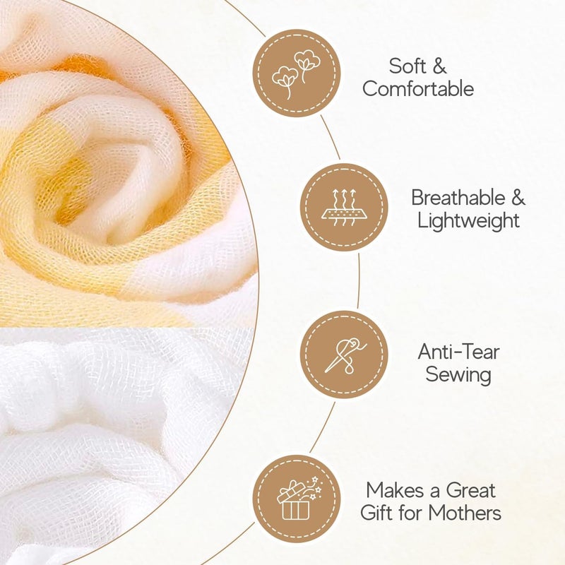 HardNok 4-Pack Muslin Hooded Baby Bath Towel Set - 100% Organic Cotton, (2) 6-Layer 32x32 Towels & (2) Washcloths, Newborn & Infant Gift Set (Yellow Striped & White) - Image 4