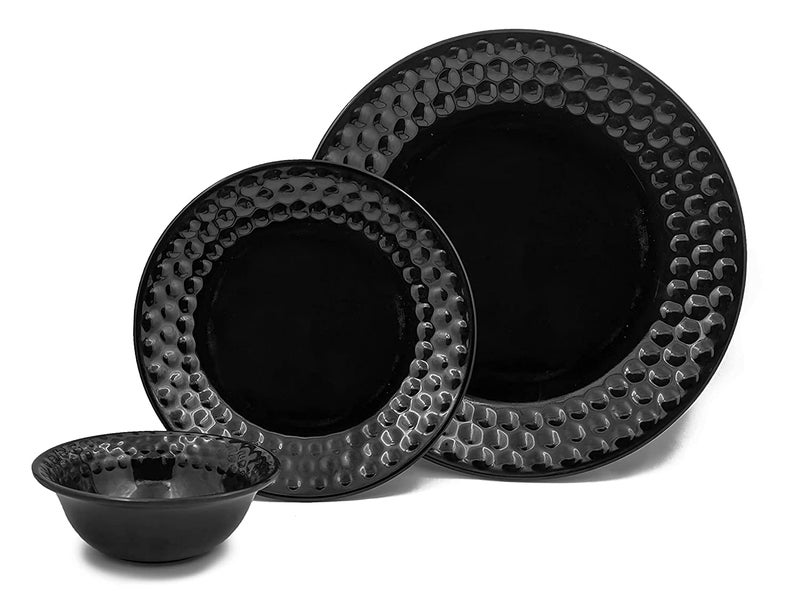 Konvio Kitchen Black Melamine Unbreakable Dinner Set Collection Plates Bowl and Spoons (22 Pieces, Rich Black) - Image 3
