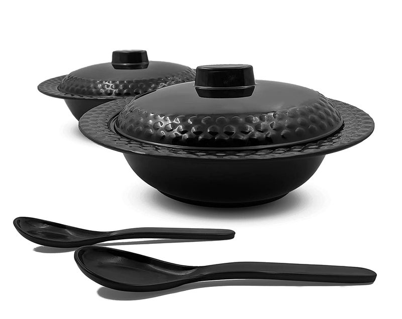 Konvio Kitchen Black Melamine Unbreakable Dinner Set Collection Plates Bowl and Spoons (22 Pieces, Rich Black) - Image 2