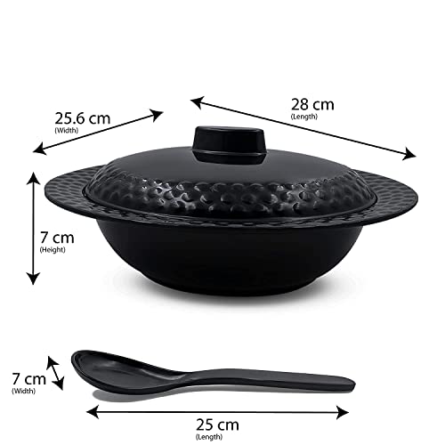 Konvio Kitchen Black Melamine Unbreakable Dinner Set Collection Plates Bowl and Spoons (22 Pieces, Rich Black) - Image 5