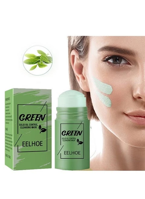 Solid Oil Control Cleansing Mask-Green Tea Mask Stick, Blackhead Remover Face Mask Clay Mask Purifying Oil Control Clean Solid Mask Moisturizing Acne Deep Pore Cleansing