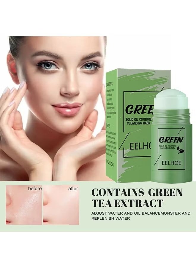 Solid Oil Control Cleansing Mask-Green Tea Mask Stick, Blackhead Remover Face Mask Clay Mask Purifying Oil Control Clean Solid Mask Moisturizing Acne Deep Pore Cleansing