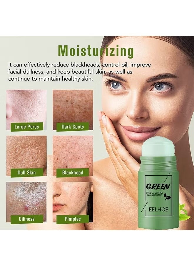 Solid Oil Control Cleansing Mask-Green Tea Mask Stick, Blackhead Remover Face Mask Clay Mask Purifying Oil Control Clean Solid Mask Moisturizing Acne Deep Pore Cleansing