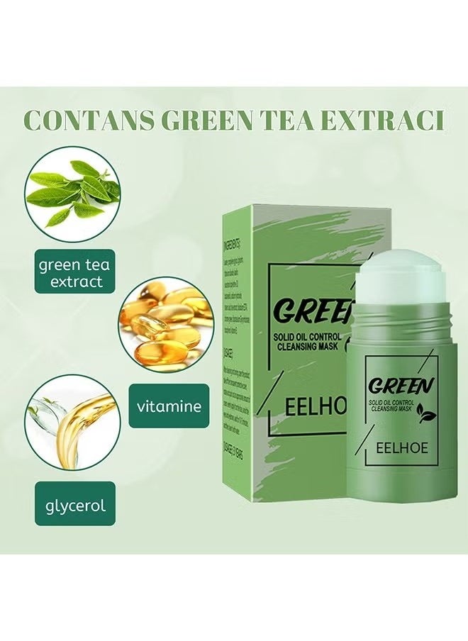 Solid Oil Control Cleansing Mask-Green Tea Mask Stick, Blackhead Remover Face Mask Clay Mask Purifying Oil Control Clean Solid Mask Moisturizing Acne Deep Pore Cleansing