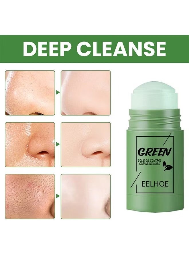 Solid Oil Control Cleansing Mask-Green Tea Mask Stick, Blackhead Remover Face Mask Clay Mask Purifying Oil Control Clean Solid Mask Moisturizing Acne Deep Pore Cleansing